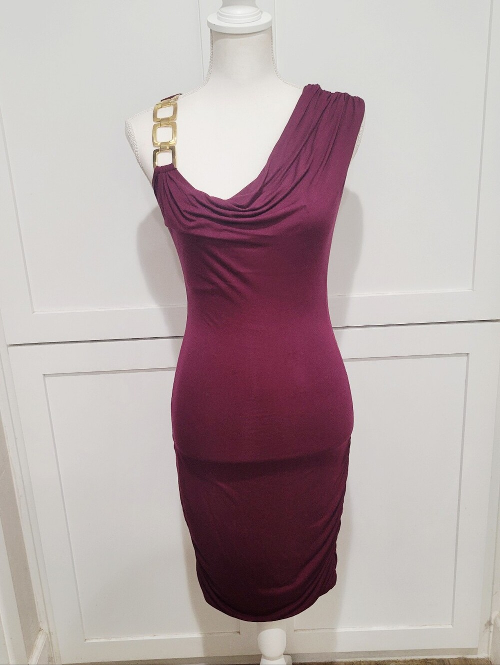 NWT Rubicon Burgundy Ruched Bodycon Asymetrical Cowl Neck Dress | Size Medium
